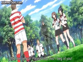 Busty, young Hentai girls get gang banged hard by the soccer team